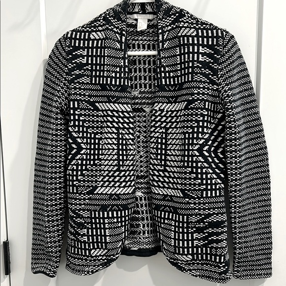 H&M Open front Black White Print Cardigan Boho Aztec |Size Small - Picture 1 of 8